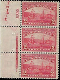 c1909 - #372 2c Hudson-Fulton Imprint Block of 3 - MNH, OG