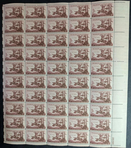 1956 USA 3c Wildlife Sheet -Scott 1077 -MNH, Undisturbed OG - No Sig Flaws