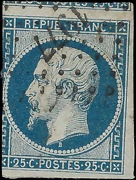 1852 France 25c - Scott 11 - Used - Solid - Clean, Light Cancel