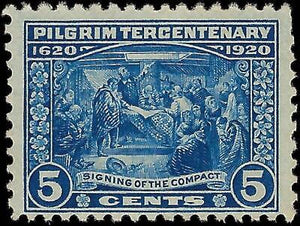 VEGAS - 1920 Pilgrim 5c - Scott 550 MNH, Undisturbed Gum - Short Perf Upper Right