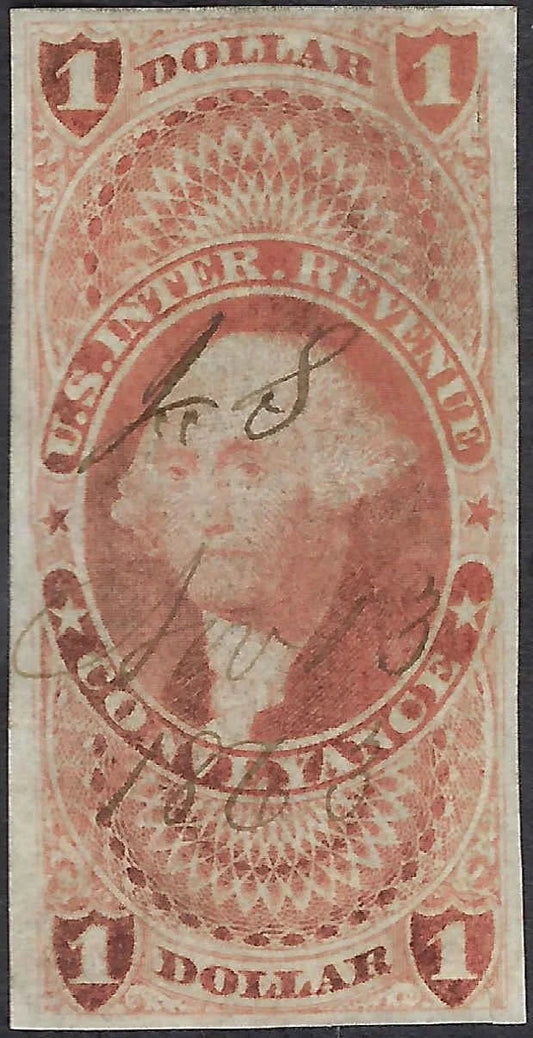 c1862- Scott R66a Revenue Stamp - Very Well Centered Imperf!