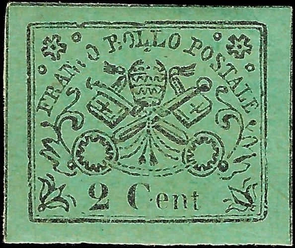 1867 Roman States, Italy 2c - Scott 12 - MH, OG - Cat= $90