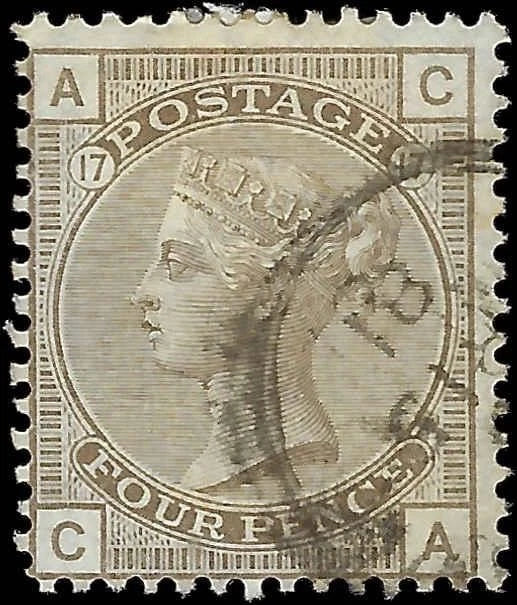 c1880 - Great Britain Scott # 71, Plate# 17 - Light Cancel - Solid - Cat= $575!