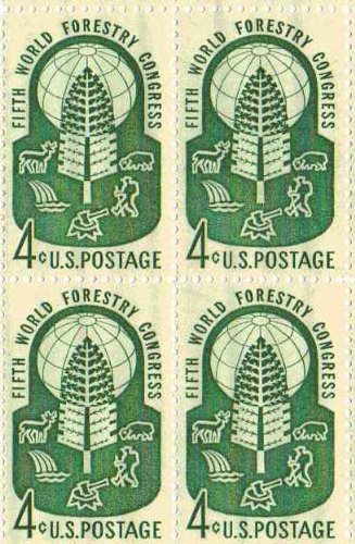 1960 World Forestry Congress Block of 4 4c Postage Stamps, Scott 1156, MNH, OG