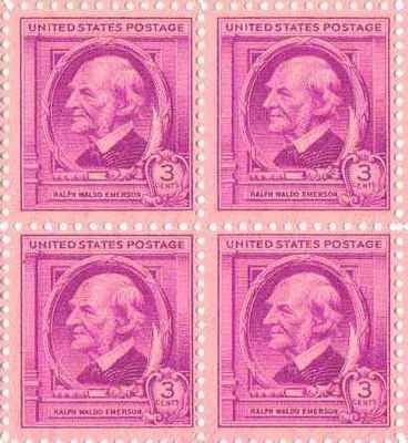 1940 Famous Americans Ralph Waldo Emerson Author, Block of 4 3c, Scott861, MNH, OG