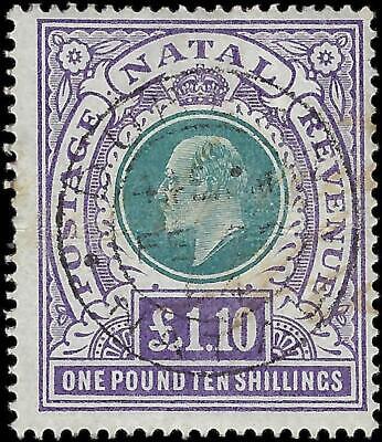 VEGAS - 1902 Natal 1 Pound,10s - Scott 97 - Used - Horizontal Crease - Cat- $190