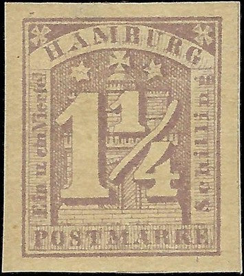 c1864 Hamburg, Germany 1-1/4s - Scott 9a - No Visible WM - Apparent Reprint