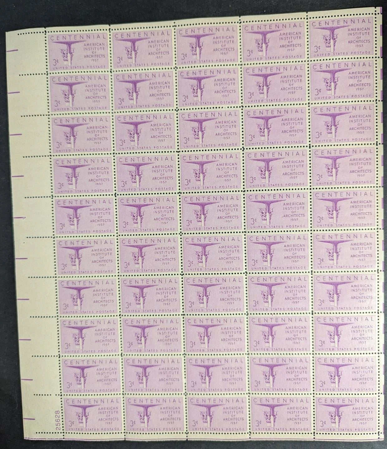 1957 USA 3c Architects Sheet -Scott 1089 -MNH, Undisturbed OG -No Sig Flaws