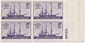 1944 First Steamship Cross Atlantic Plate Block of 4 4c Stamps, Sc#923, MNH, G