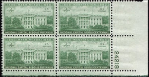 1950 Natl Capital Sesquicentennial Plate Block of 4 3c Stamps - Sc# 990 -MNH,OG