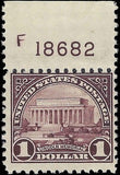 c1923 - USA $1 Lincoln Memorial with Plate # - Scott 571 - MH, OG