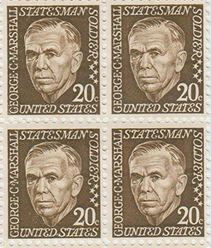 1967 George C. Marshall Block of 4 20c Postage Stamps, Scott 1289, MNH, OG