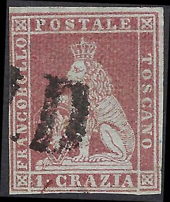 VEGAS - 1851-52 Tuscany Italy 1 Crazia Stamp - Scott 4 - Cat= $145 - FV578