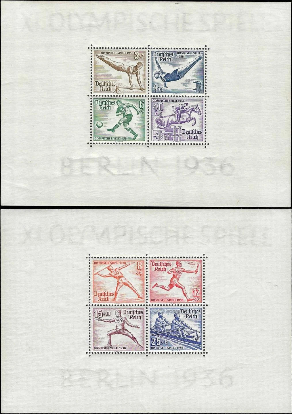 1936 Germany Olympics Souvenir Sheets - Sc# B91, B92 - MLH, OG - Nice