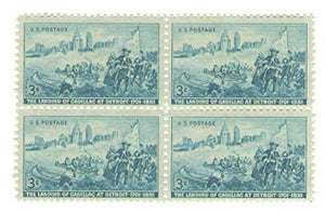1951 Landing at Detroit Block of 4 3c Postage Stamps, Sc# No 1000, MNH, OG