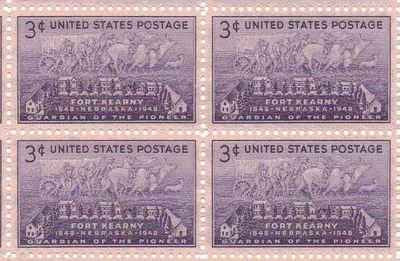 1948 Fort Kearny Block of 4 3c Postage Stamps, Scott 970, MNH, OG