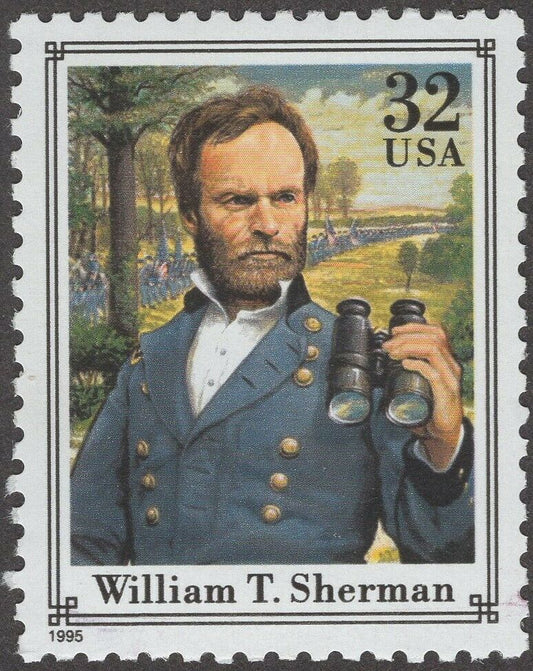 1995 Civil War William T. Sherman Single 32c Postage Stamp, Scott 2975q, MNH. OG