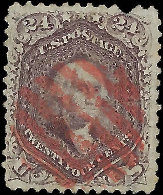 1862 USA - Scott 78a - 24c - Red Cancel with Pulled Perf Flaw-Thins - Cat= $490
