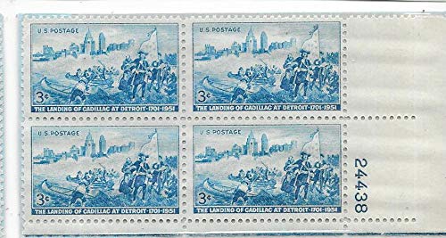 1951 Landing at Detroit Plate Block of 4 3c Postage Stamps - Scott 1000 - MNH,OG