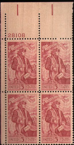1965 Dante Alighieri Plate Block of 4 5c Postage Stamps -Scott 1268 - MNH,OG
