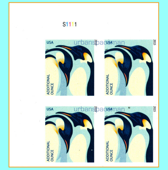 2015 Penguins Plate Block of 4 Addl Ounce (25c) Postage Stamps, Sc#4989, MNH, OG