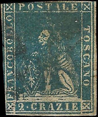VEGAS - 1857-59 Tuscany Italy 2 Crazie Stamp -Scott 13 - Signed - Cat $160 - FV221