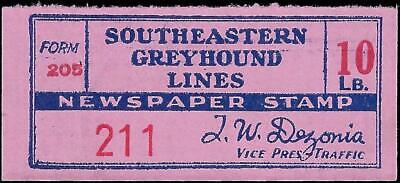 VEGAS - Southeastern Greyhound 10lb Newspaper Stamp Not in Scott Catalog