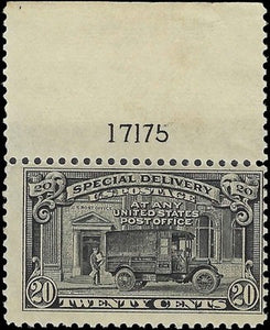 c1925 - E14 Special Delivery 20c with Plate # - MNH, OG (Light Hinge on Selvege)