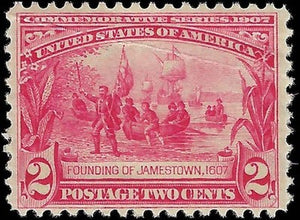 c1904 - #329 Jamestown 2c - Well Centered - MH, OG - Crease