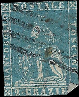 VEGAS - 1857-59 Tuscany Italy 2 Crazie Stamp - Scott 13 - Cat= $160 - FV587