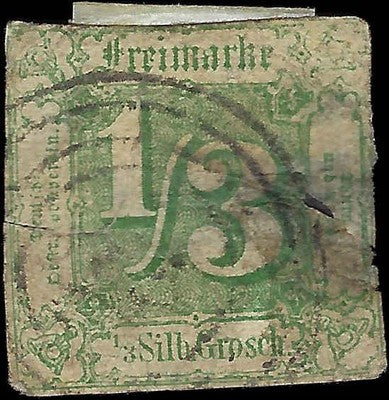 c1862 Thurn & Taxis, Germany 1/3sgr - Scott 16 - Used - Damaged - Cat= $250
