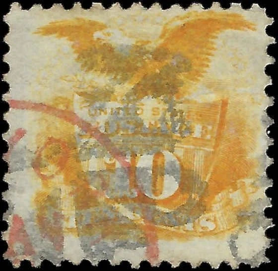 1869 USA - Scott 116 10c - 4 Margins - Red Town Cancel - No Sig Flaws