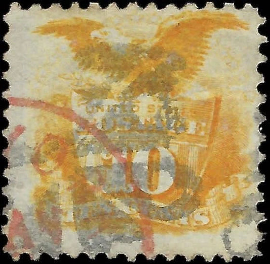 1869 USA - Scott 116 10c - 4 Margins - Red Town Cancel - No Sig Flaws