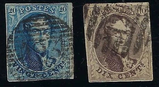 1858 Belgium - Scott 10-11 - Used Partial Set - Solid with Good Margins!