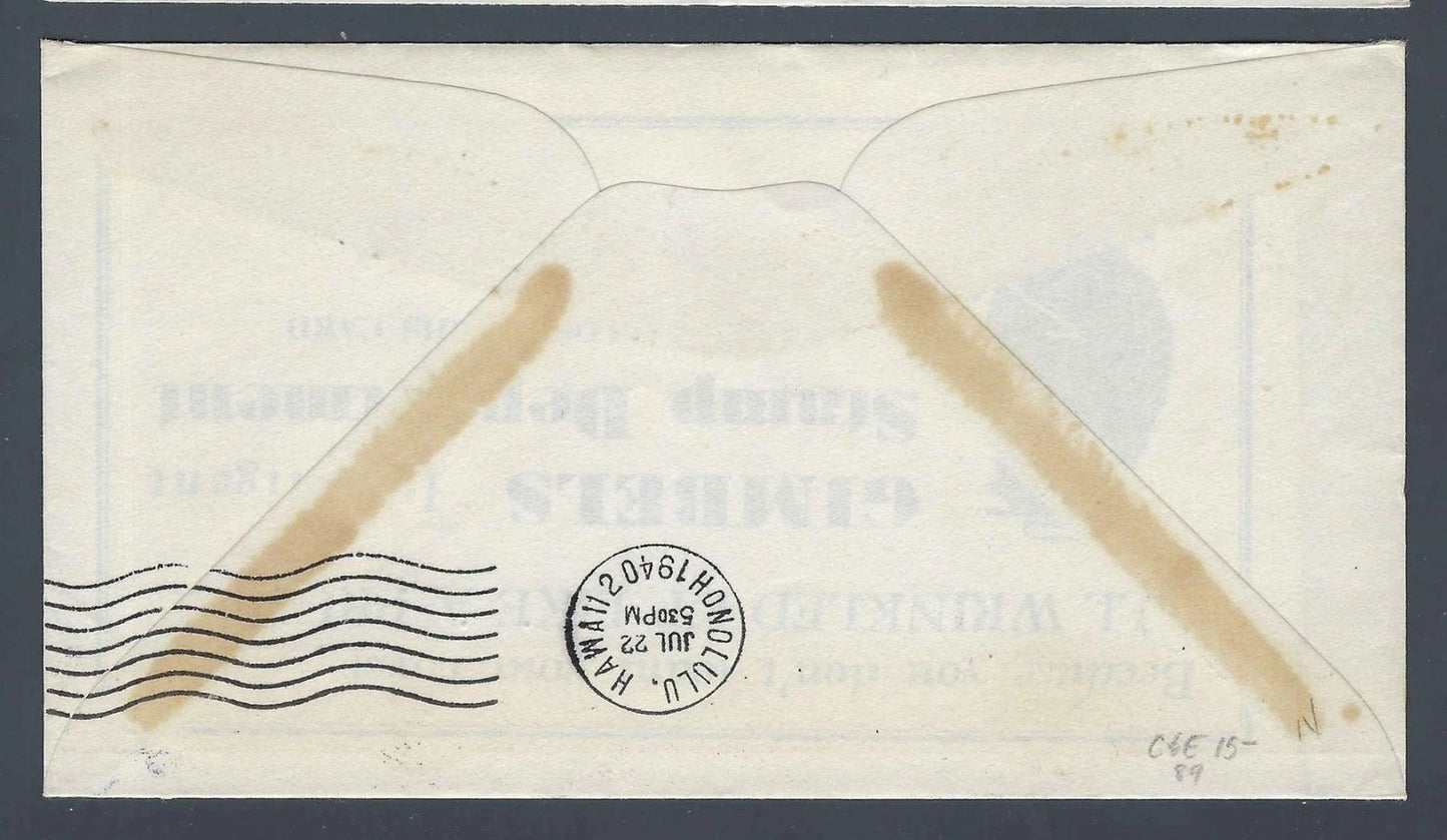 1940 FAM 19 First Flight Cover Canton Island to Hawaii C7 South Pacific