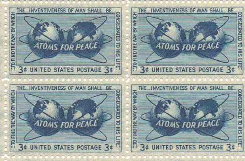 1955 Atoms for Peace Block of 4 3c Postage Stamps, Scott1070, MNH, OG