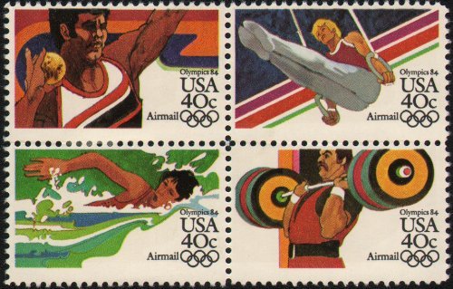 1984 Summer Olympics ~Airmail ~ Block of 4 40c Stamps - Sc# C108a - MNH,OG