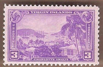 1937 Virgin Islands, Charlotte Amalie Harbor Single 3c Stamp - Scott 802- MNH,OG