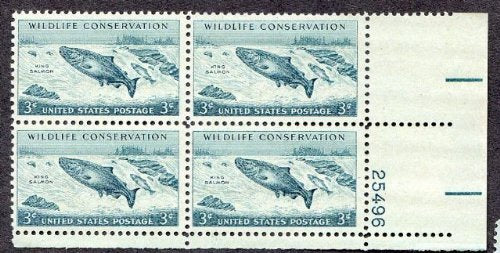 1956 Wildlife Conservation Plate Block of 4 3c Postage Stamps - Scott 1079 -MNH,OG
