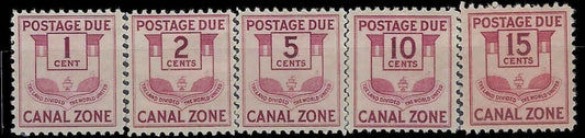 1932 USA Canal Zone- Postage Due - Scott J25-J29 MH, 2c with Small Thin