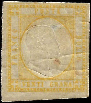 1861 Two Sicilies, Italy 20g Stamp - Sc# 26 - Thin, Creases - Cat-$425!