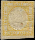 1861 Two Sicilies, Italy 20g Stamp - Sc# 26 - Thin, Creases - Cat-$425!