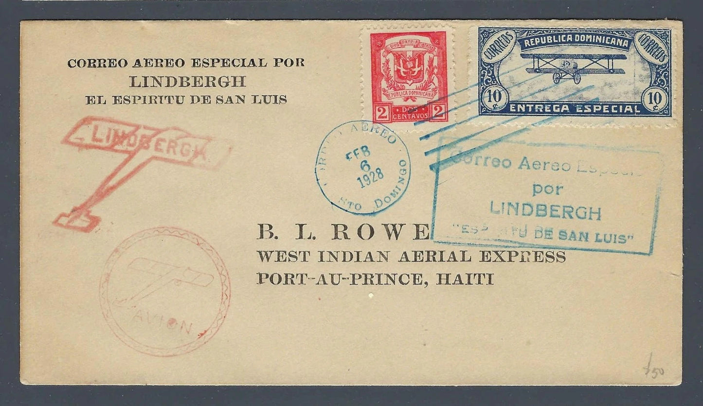 1928 Lindbergh Good Will Tour Cover Santo Domingo to Port au Prince Haiti Rowe