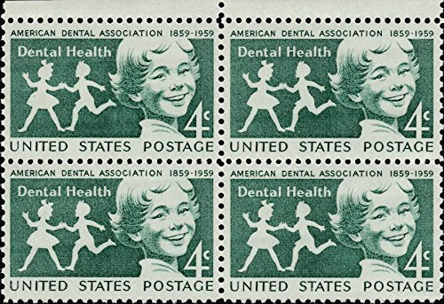 1959 Dental Health Block of 4 4c Postage Stamps, Scott 1135, MNH, OG