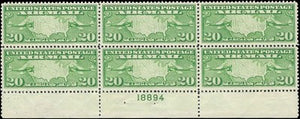 c1926 - #C9 20c Mail Planes Plate # Block of 6 - MNH, OG -Solid -Nice Centering