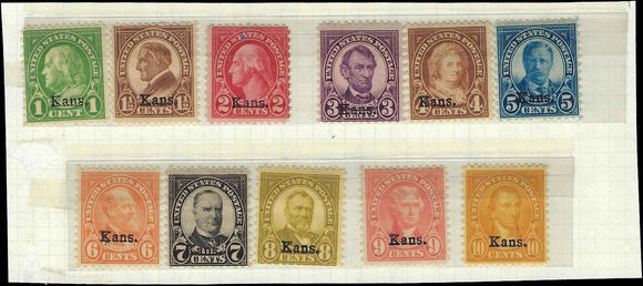 c1929 - #658-668 Kansas Set MH in Mounts - Nice Well Centered Set!