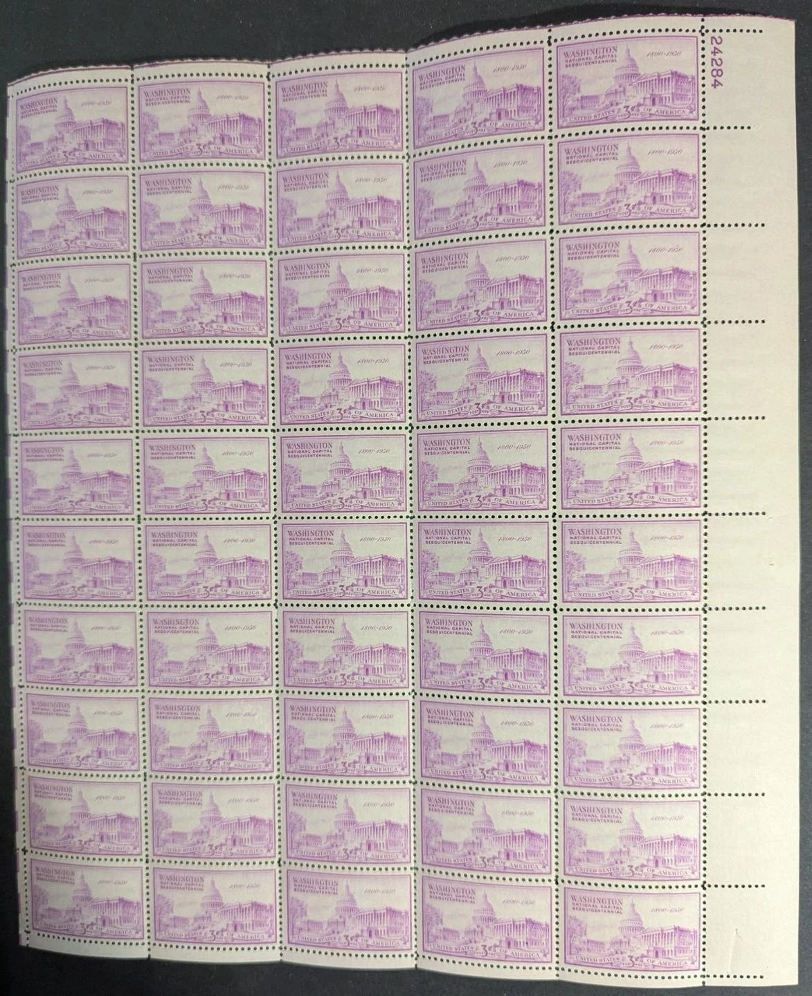 1950 USA US Capital 3c Sheet -Scott 992 -MNH, Undisturbed OG -No Sig Flaws