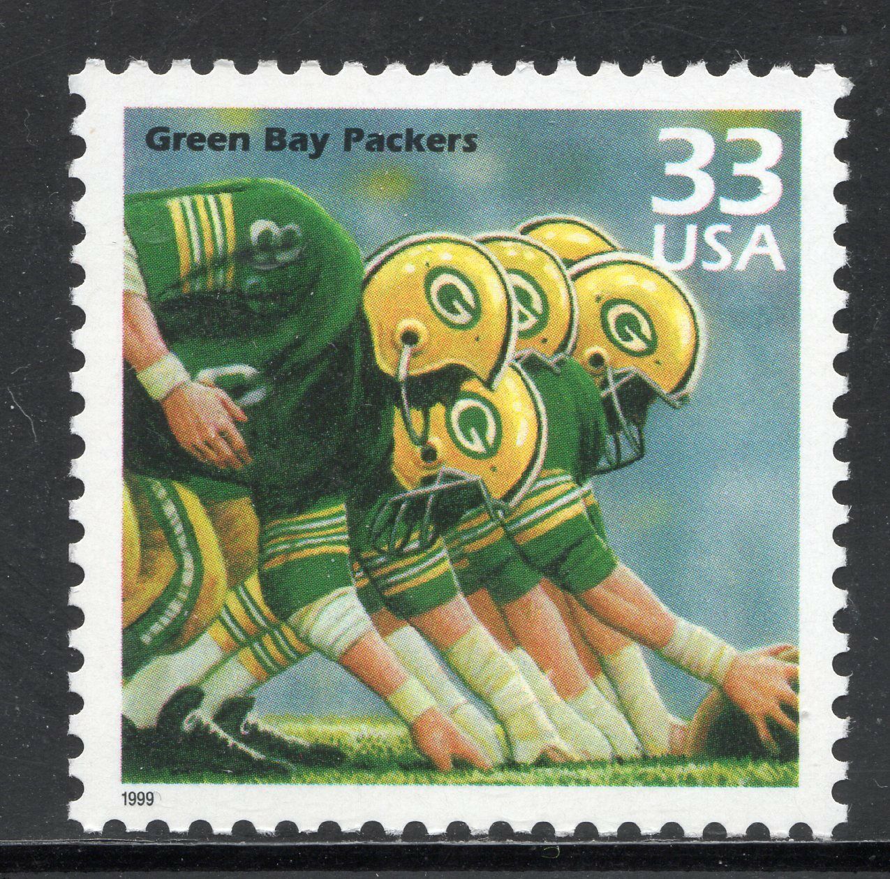 1999 Celebrate the 1960s Green Bay Packers Single 33c Stamp, Scott 3188d, MNH, OG