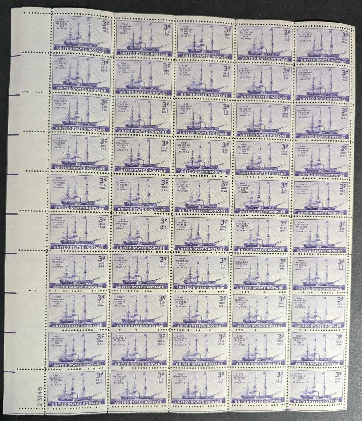 1944 USA Steamship 3c Sheet - Scott 923 - MNH, Undisturbed OG - No Sig Flaws