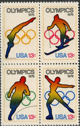 1976 Olympics -Lake Placid Block of 4 13 c Postage Stamps -Scott1695-98 -MNH,OG